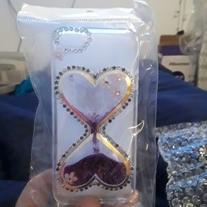 iPhone SE purple glitter heart case